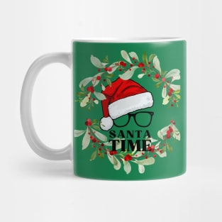 Santa Time (Christmas wreath around hat glasses) Mug